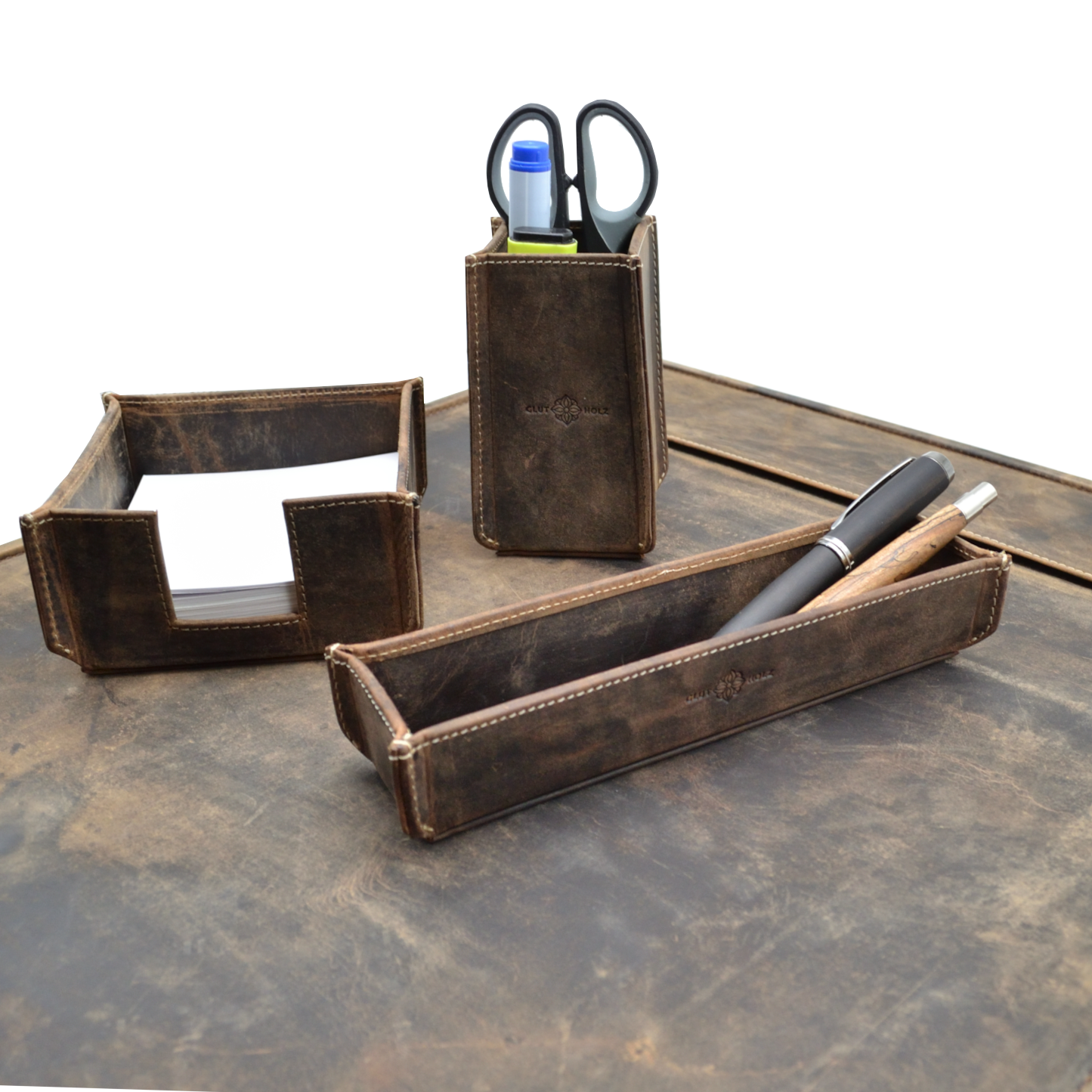 Set Schreibtisch Leder "Vintage" (4 teilig)
