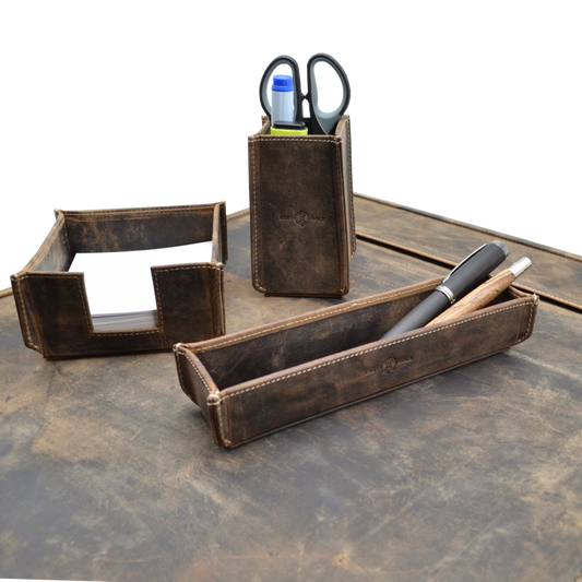 Set Schreibtisch Leder "Vintage" (4 teilig)