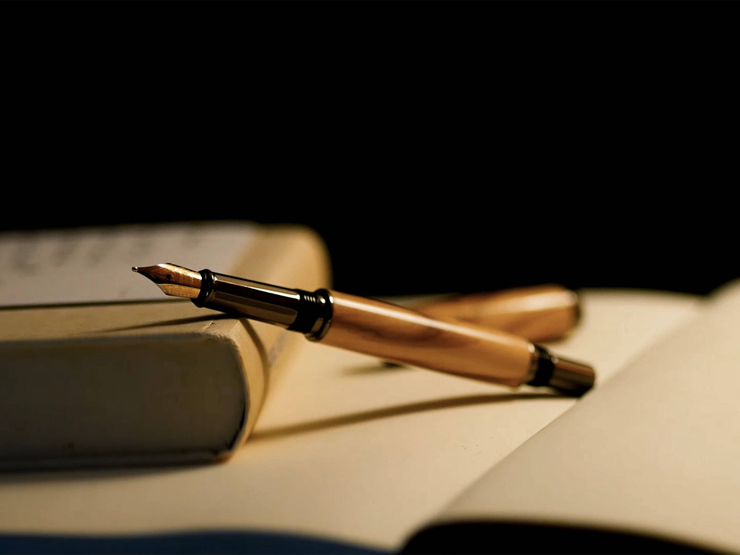 Olia Füllfederhalter Olivenholz Detailaufnahme, offene Verschlusskappe